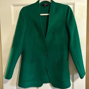 Talbots Size 4 Gorgeous! Emerald Kelly Green Wool One Button Collarless Blazer